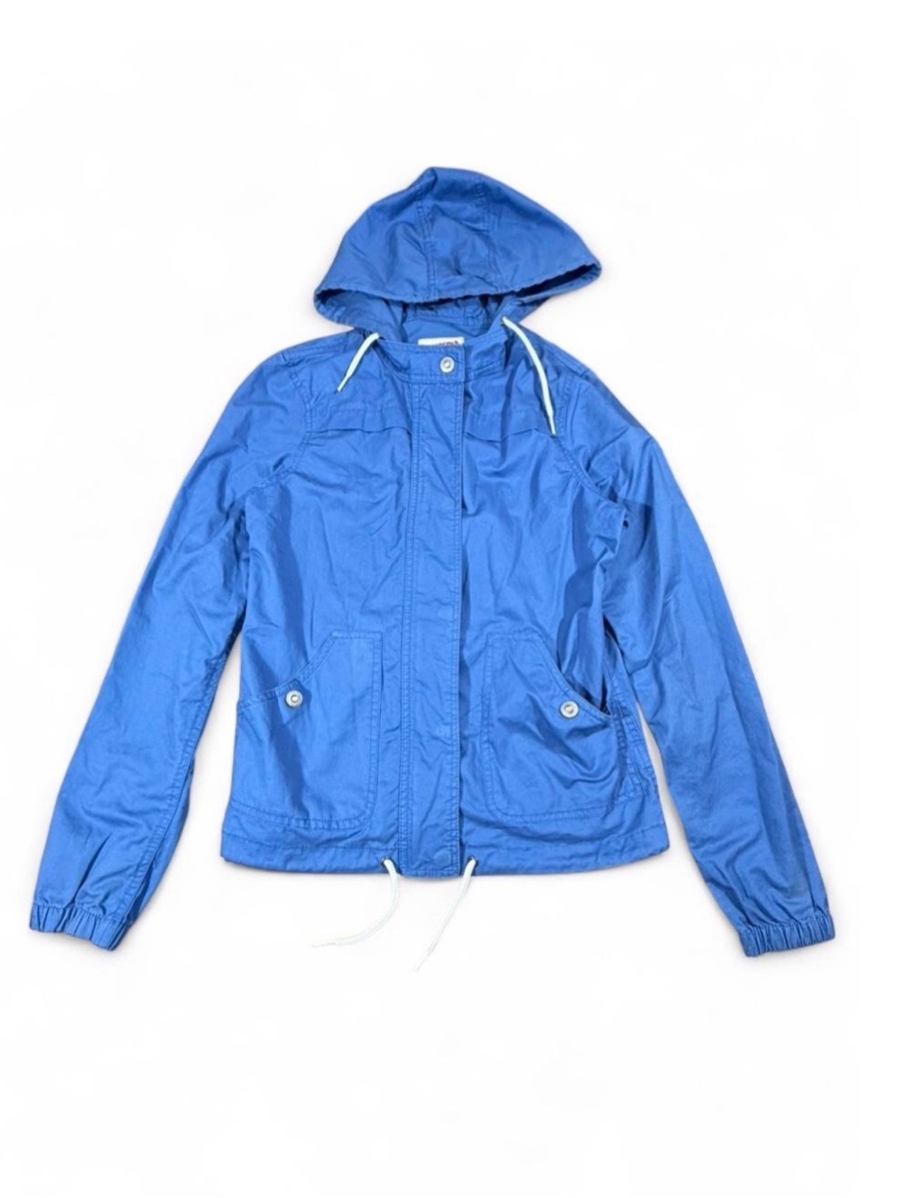 Arizona Jeans Blue Hooded Utility Windbreaker Jacket Women's Small Bella swan